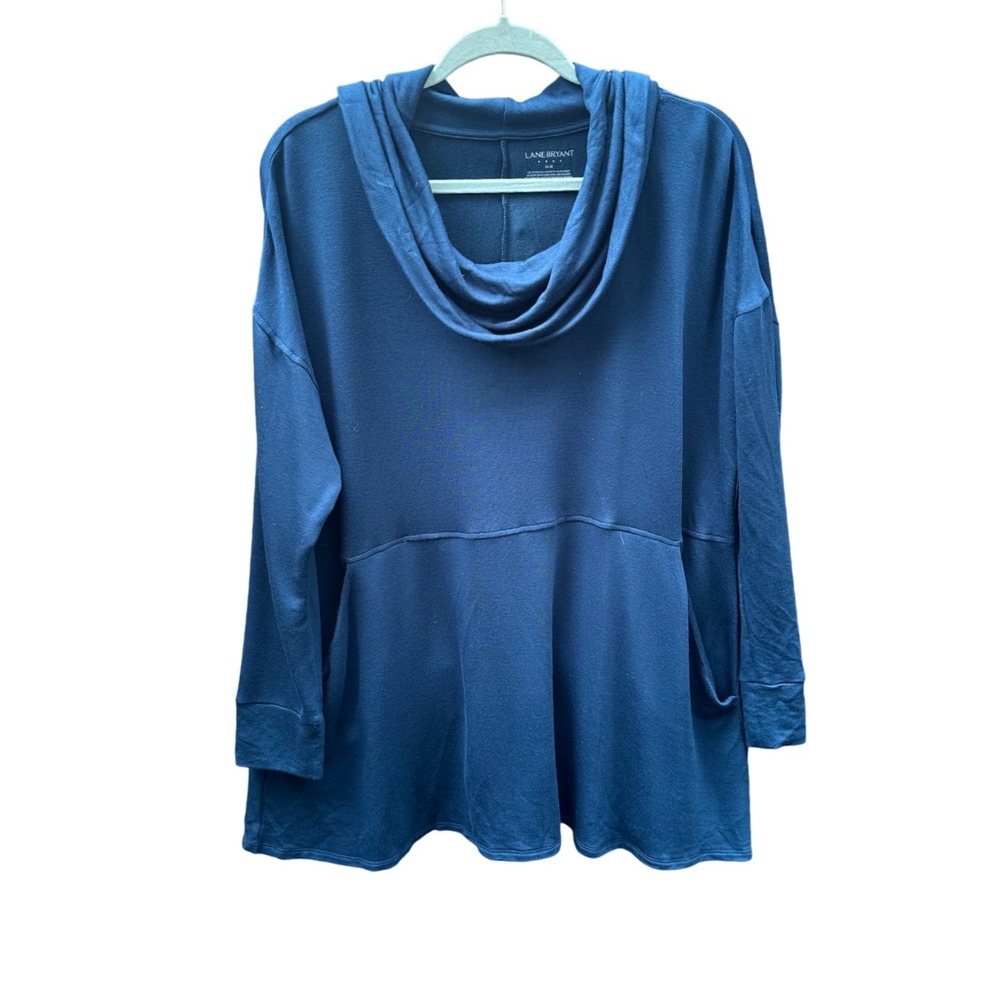 Lane Bryant Cowl Neck Tunic Sweatshirt Teal Blue Hooded Pockets Plus Size 18/20